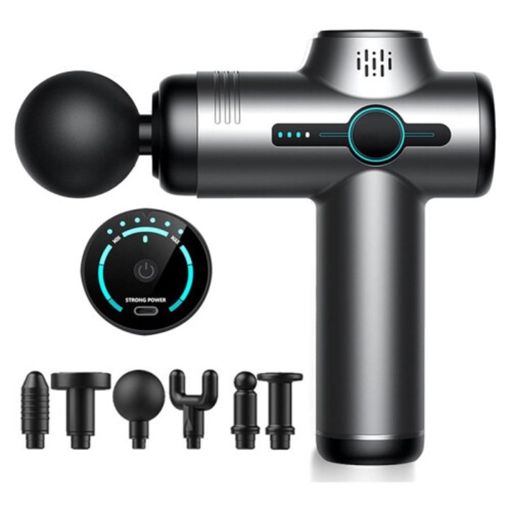 Масажен пистолет, 3200 RPM, 6 скорости, USB-C, черен