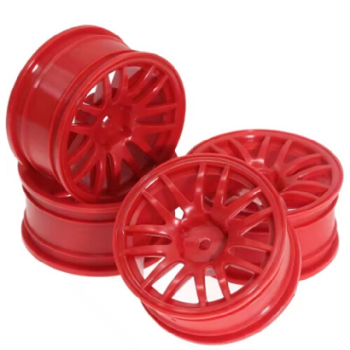 4 darabos készlet, keréktárcsák RC 1/10-hez, kompatibilis HSP/HPI/Sakura/RedCat, driftre, piros