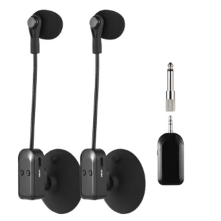 2.4G vezeték nélküli mikrofon vevő, hangszer mikrofon, levehető tapadókoronggal, kompatibilis hegedűvel/csellóval/harmonikával és hangszórókkal, 3.5mm/6.35mm adapter mellékelve, Fekete, 1 szett
