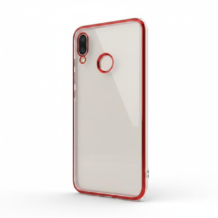 Husa electro silicon, Compatibil cu Huawei P20 Lite, flexibil si subtire, eleganta, accente rosii, Transparenta