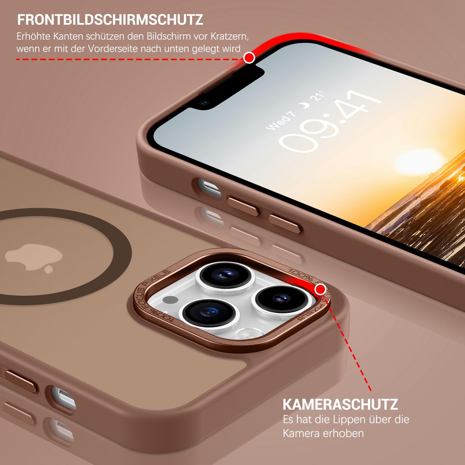Husa iPhone 13 Pro, Compatibil MagSafe, Rezistenta La Socuri, Anti-Amprente Translucida, Bej