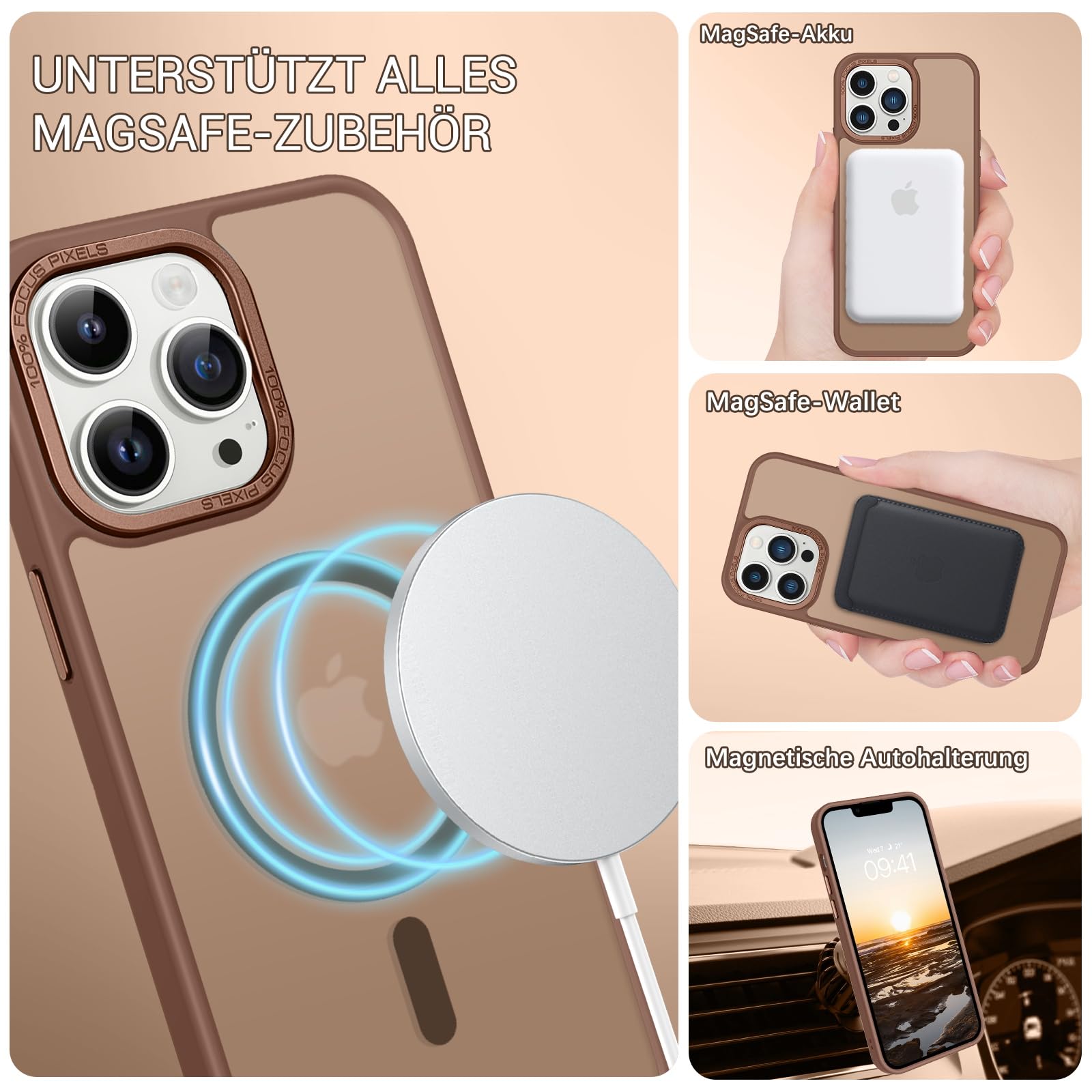 Husa iPhone 13 Pro, Compatibil MagSafe, Rezistenta La Socuri, Anti-Amprente Translucida, Bej