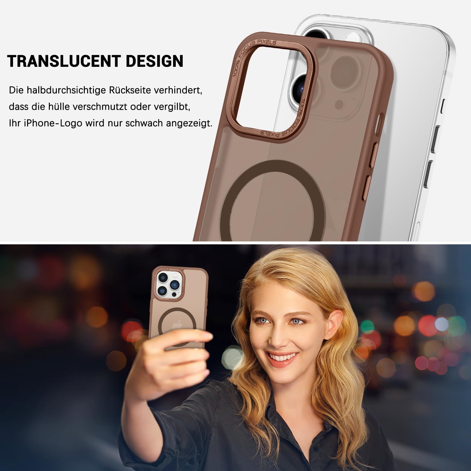 Husa iPhone 13 Pro, Compatibil MagSafe, Rezistenta La Socuri, Anti-Amprente Translucida, Bej