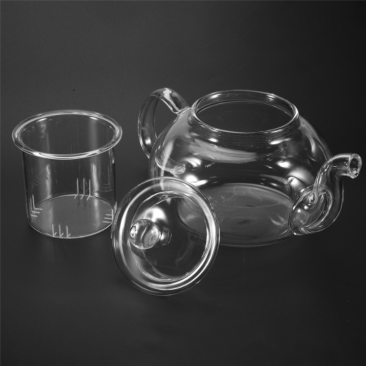 Set ceainic sticla rezistenta la caldura 600ml filtru borosilicat pentru 6 persoane