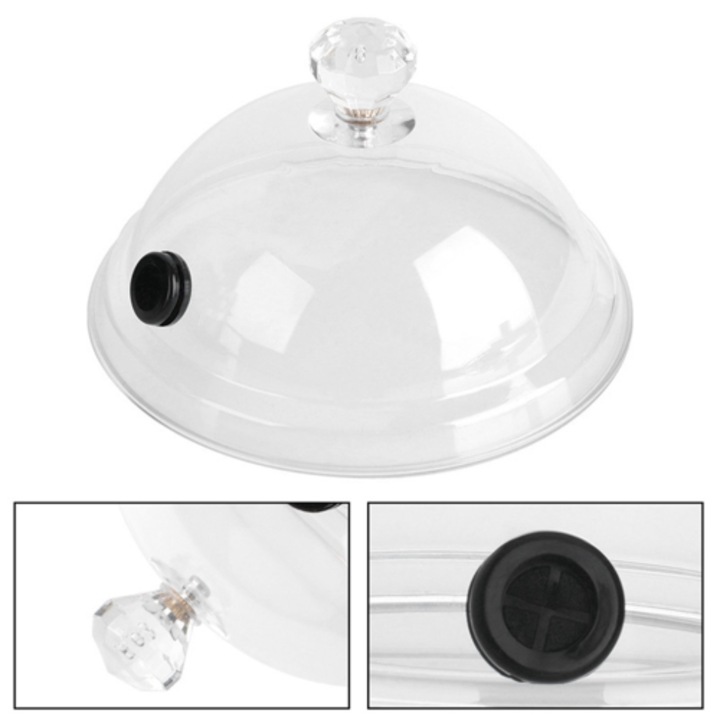 Capac pentru afumat / cupola, din plastic alimentar, cu ventil pentru fum si maner tip cristal, transparent, 1 buc