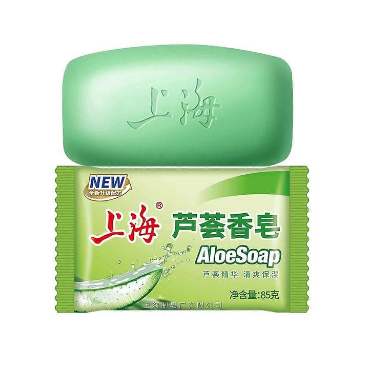 Sapun Shanghai Aloe, hidratant, cu esenta de aloe, curatare delicata, verde, 85 g