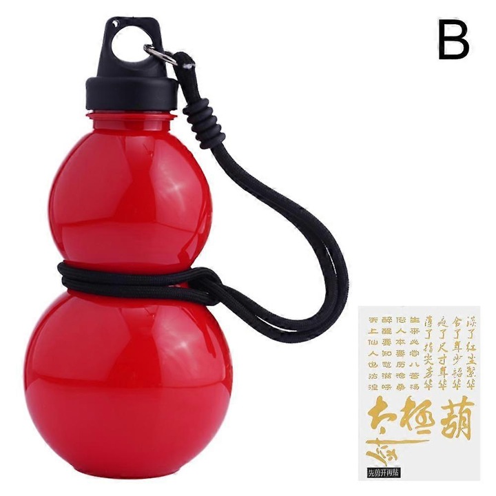 Sticla de apa / bidon, model calebasa Calatoria spre Vest, Regele Maimuta, din PC/PP, portabil cu bretea si pandantiv, Rosu, 750ml