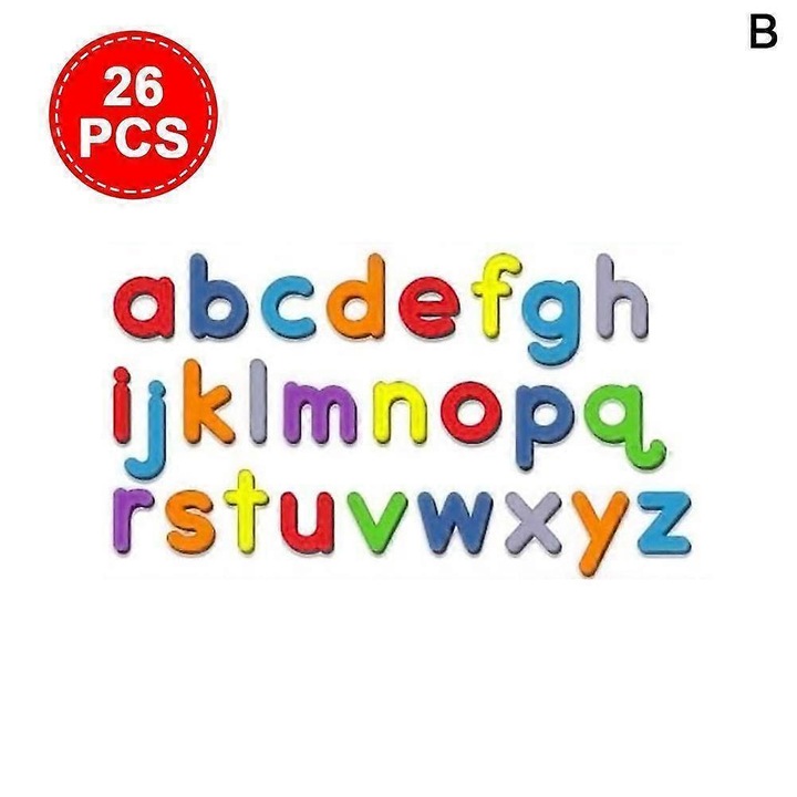 Set litere magnetice din spuma, 26 litere mici si 10 cifre, multicolor, 3x3cm