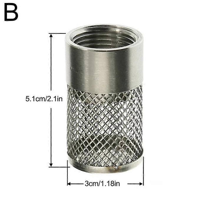 Filtru de admisie pentru furtun, sita filtranta din otel inoxidabil 304, previne patrunderea impuritatilor, dimensiuni 4.7x2.5 cm/5.1x3 cm/6.1x3.6 cm, inox, 1 buc