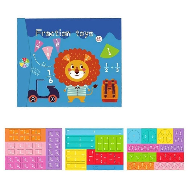 Puzzle educational fractii magnetice set 51 piese multicolor 22x18x1.5cm