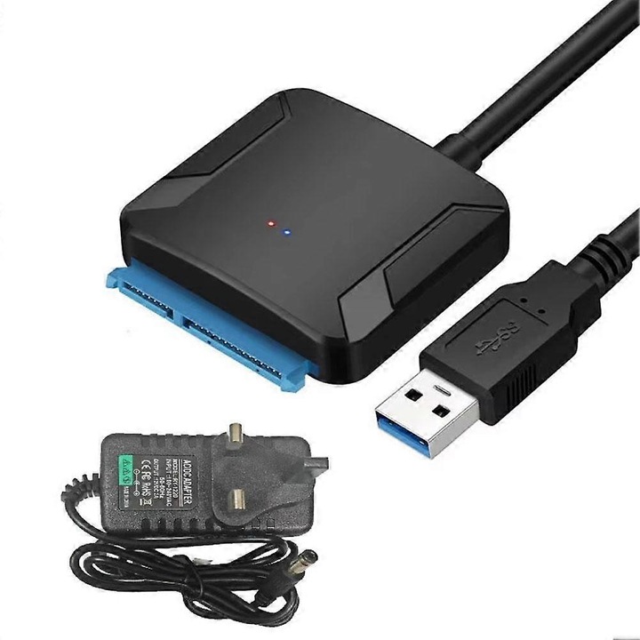 Адаптер кабел SATA към USB 3.0 Easy Drive Cable UK Standard, с поддръжка на UASP, трансфер SATA III 5 Gbps, съвместим с HDD/SSD 2.5/3.5 до 10TB, черен, 31см, 1 комплект