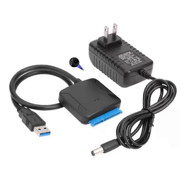 Адаптер кабел SATA към USB 3.0, поддръжка на UASP, съвместим с HDD/SSD 2.5/3.5 до 10TB, 31 см, 5 Gbps, Черен, 1 бр