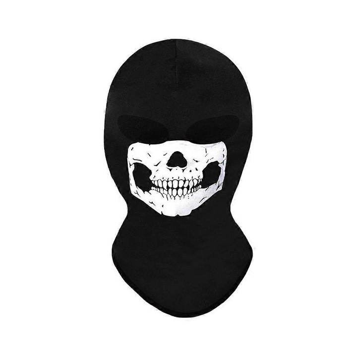 Masca multifunctionala unisex, imprimeu craniu 3D, poliester, 38x25cm, negru