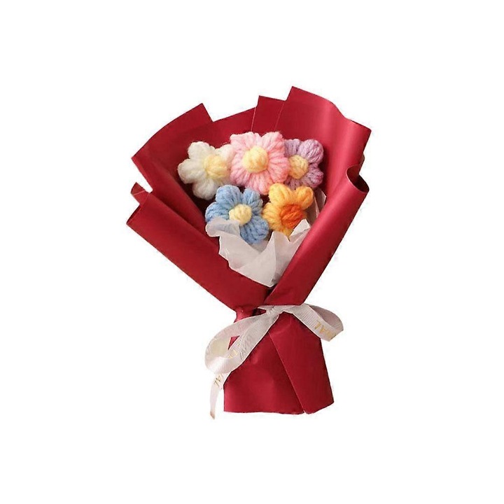 Buchet tricotat creativ, multicolor, 18x14x6cm, cadou pentru profesori, Ziua Mamei, Valentine's Day