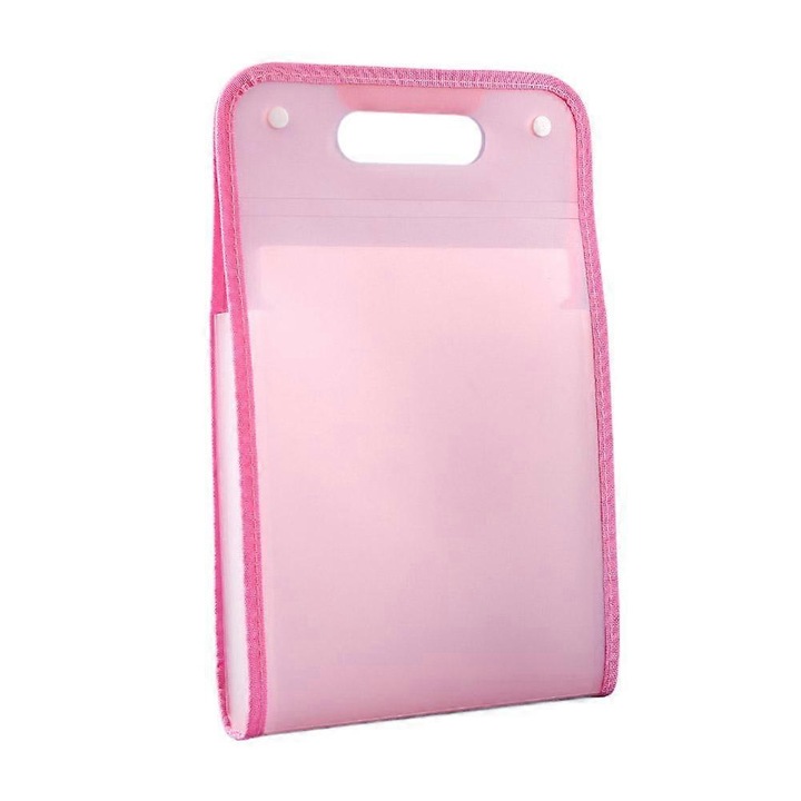 Dosar vertical A4, mapa portabila cu capacitate mare, 13 compartimente pentru organizare, pliabil, plastic gros anti-ruptura, Roz, 24.5x37x3 cm, 1 buc