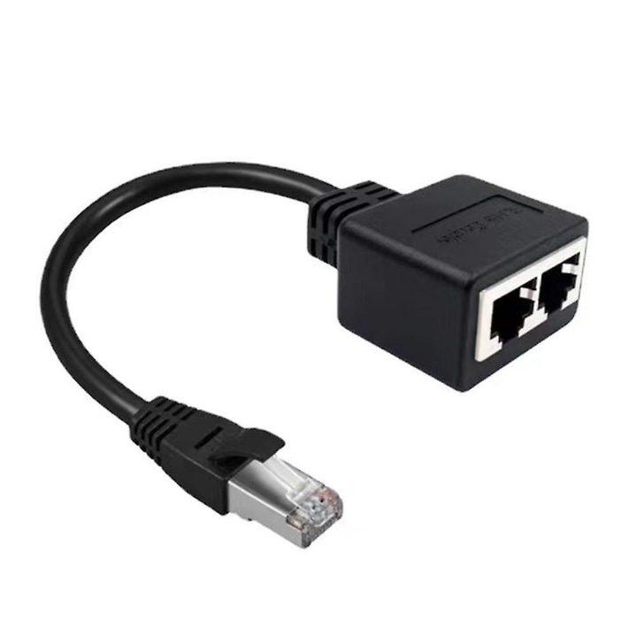 Splitter Ethernet 1 la 2, cablu LAN, 15cm, negru