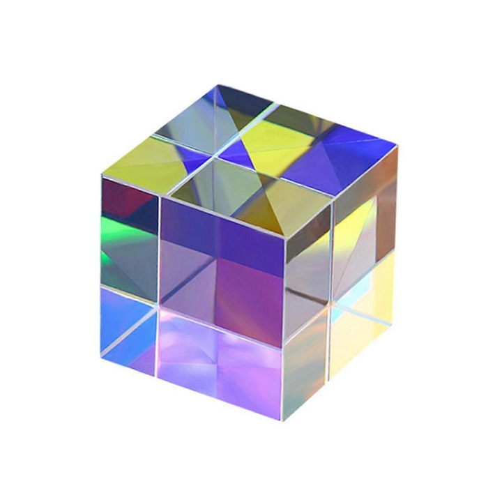 Prisma optica cub T4C, kocka alakú RGB elosztó prizma, K9 üvegből, fotózáshoz és oktatáshoz, Többszínű, 20x20mm