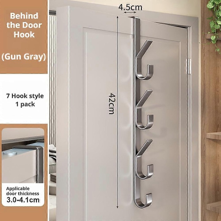 Cuiere metalice pentru usa, 7 carlige, alb-negru, 20x4.5cm, set