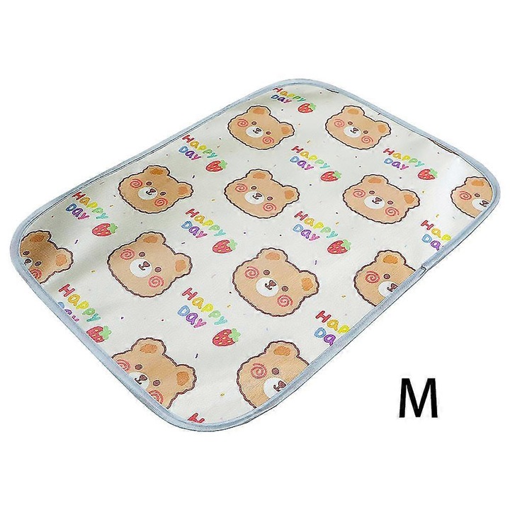 Patura racoroasa pentru animale, sezut racoritor din matase rece (ice silk), usoara si respirabila, lavabila la masina, model urs M, Multicolor, 60x50 cm, 1 buc