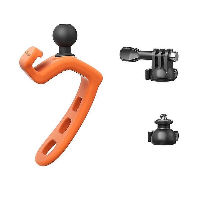 Suport pentru camera din silicon, montura flexibila cu cap bila 360° si pad anti-vibratii, compatibil GoPro/1/4'', reglabil pentru diametre 14-40 mm si 20-60 mm, orange, 1 buc
