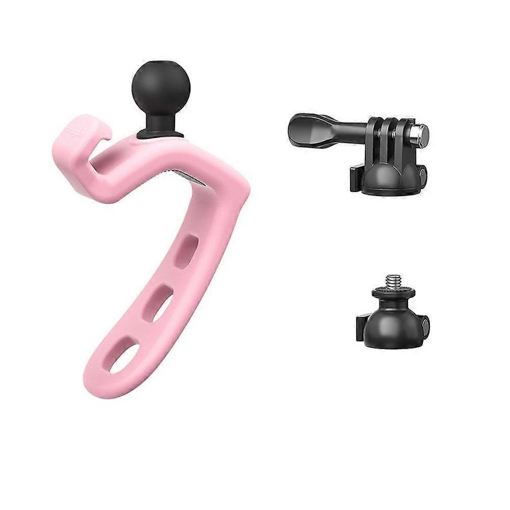 Suport pentru camera din silicon multifunctional, montura flexibila cu cap bila 360° dual (GoPro/surub 1/4) si amortizare anti-soc, fixare elastica pentru diametre 14-40 mm / latimi 20-60 mm, Roz, 1 buc