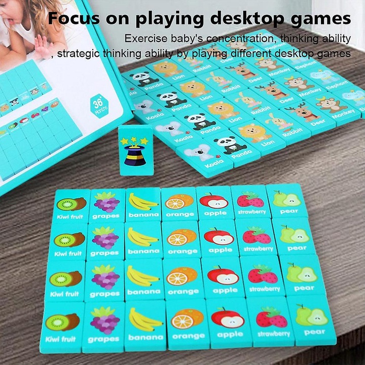 Joc puzzle lemn, domino, albastru, 3x5x0.6cm