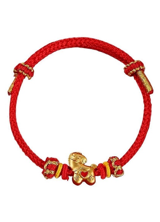 Bratara din snur impletit textil cu talisman cal din aliaj, bratara norocoasa pentru femei, Anul Calului 2026, Rosu, Reglabil 15-24 cm