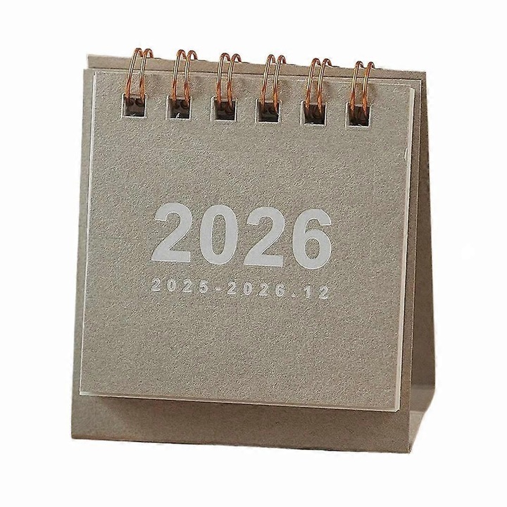 Calendar de birou mic 2026, gri, 6.5x3x7cm, tip spirala