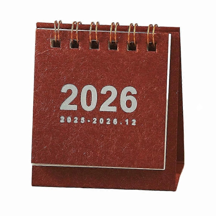 Calendar de birou mic 2026, rosu, 6.5x3x7cm, design simplu