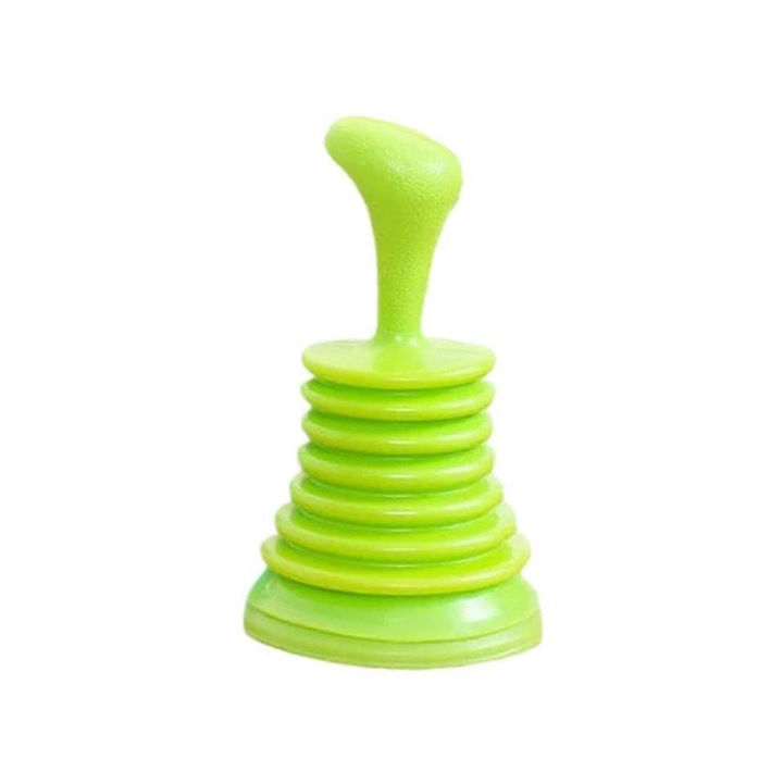 Ventuza/pompa de desfundat, tip burduf, din plastic rezistent, multi-uz pentru toaleta, chiuveta si dus, verde, 1 buc, 17.5x10.5x10.5 cm