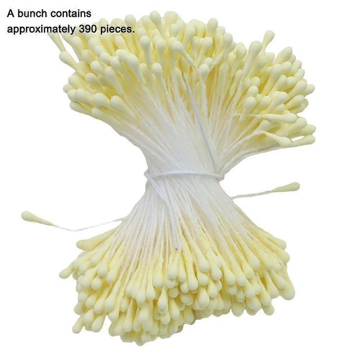 Stamine florale artificiale (pistile decorative), din fir de bumbac, lungime 5.8 cm, cap 0.2 cm, galben deschis, 390 bucati
