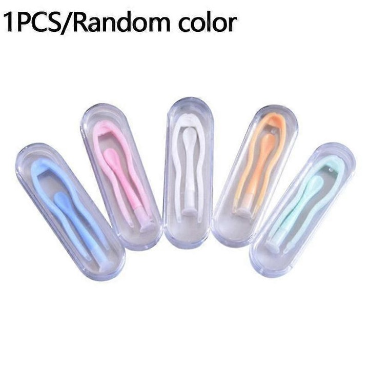 Cutie pentru lentile de contact cu penseta si aplicator, silicon, compatibila cu solutii de ingrijire, Multicolor, 20x70x9mm