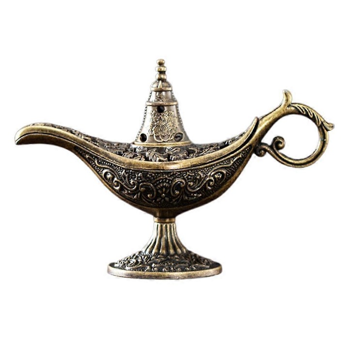 Vintage lámpa szellem tömjénező, fém, retro design, multifunkcionális aromaterápiához, bronz/arany, 9x6x3.2 cm, 1 db