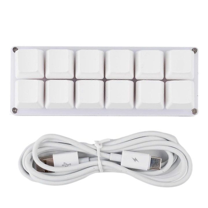 Tastatura programabila 12 taste, tastatura macro, mecanica, cu cablu usb si stocare onboard, plug and play, alb, 1 buc