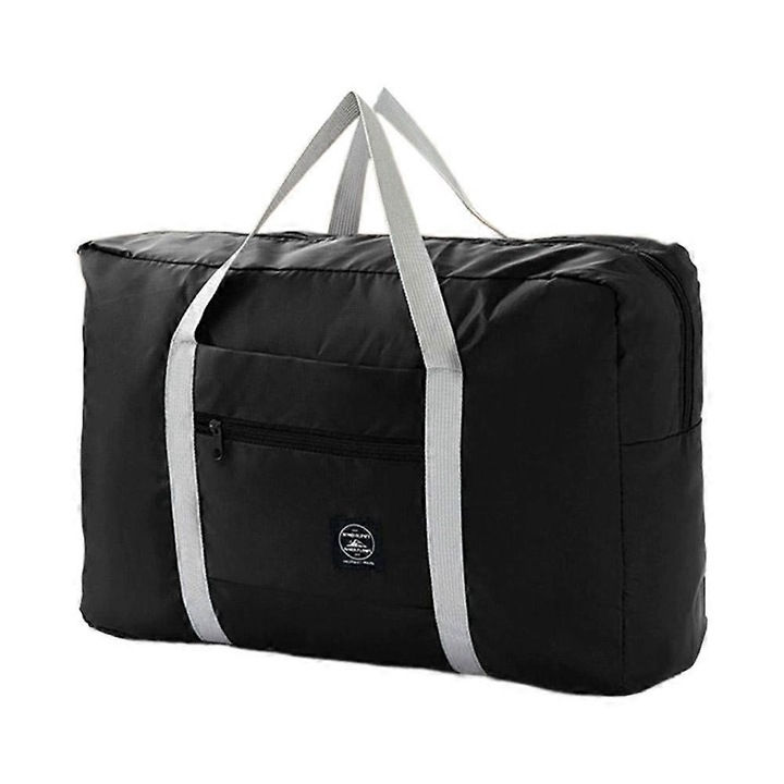 Összecsukható oxford utazótáska, nagy kapacitású tárolótáska, vízálló, cipzárral és bőröndpánttal, SQN8348, fekete, 48x32x16 cm