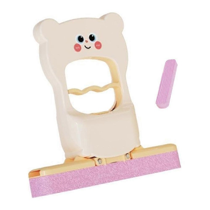 Mini mop/stergator pliabil cu storcator, din ABS cu cap din bumbac, burete absorbant, portabil pentru birou/baie/masina, bej, 15x13 cm, 1 buc