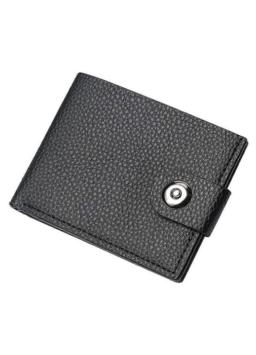 Portofel barbati, piele PU, negru, 12x9cm, cu inchidere cu capsa