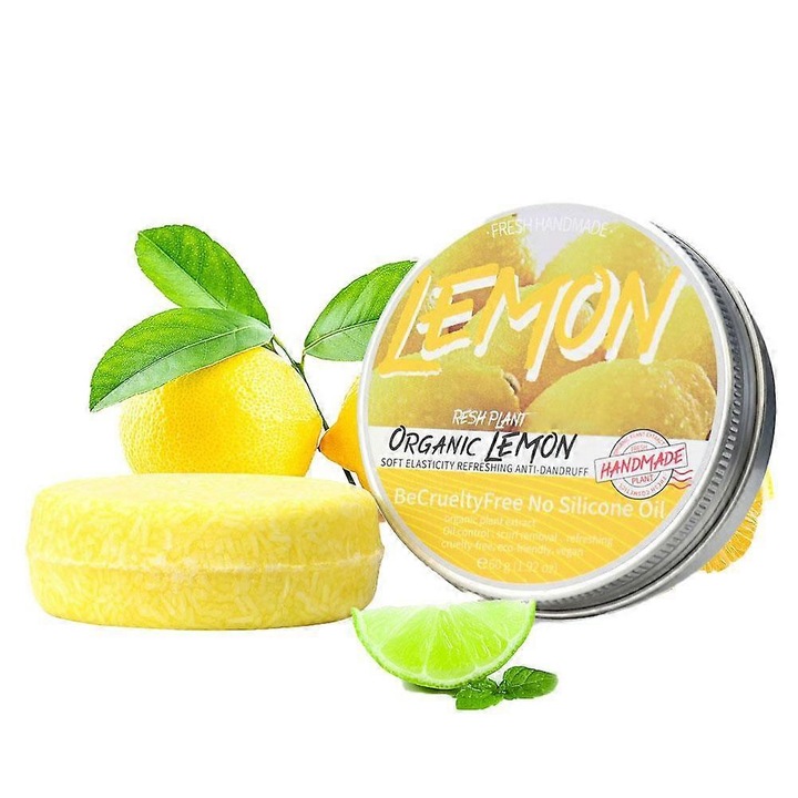Szilárd natúr sampon, szilikonmentes, 60g, citrom, kompakt