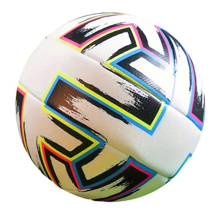Minge de fotbal, balon Style 4, din piele PU, cu suprafata anti-alunecare, moale, pentru teren indoor/outdoor, alb/multicolor, marimea 5, 1 buc
