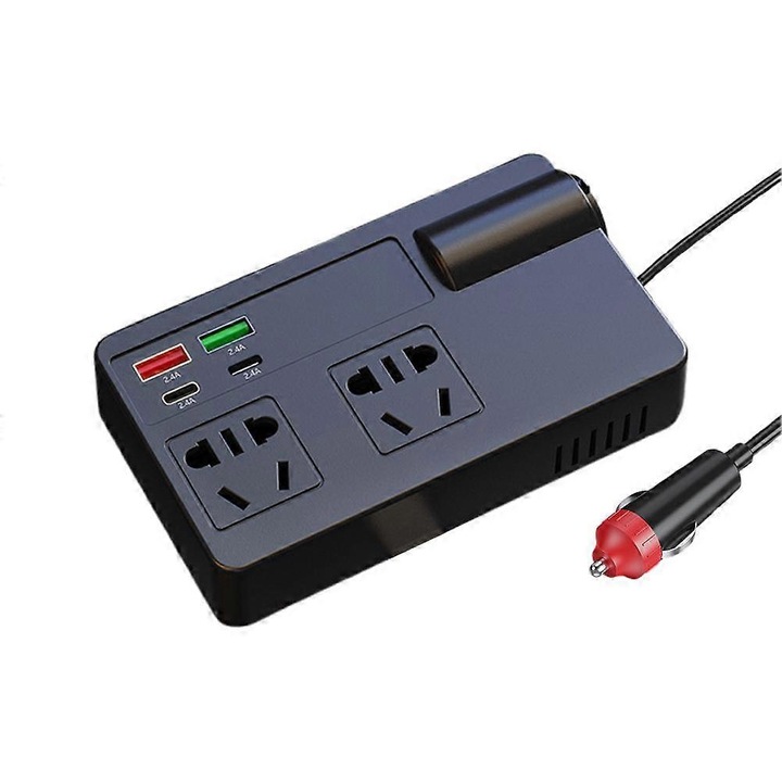Autós inverter 120W 12V-24V-ról 220V-ra, fekete, kompakt