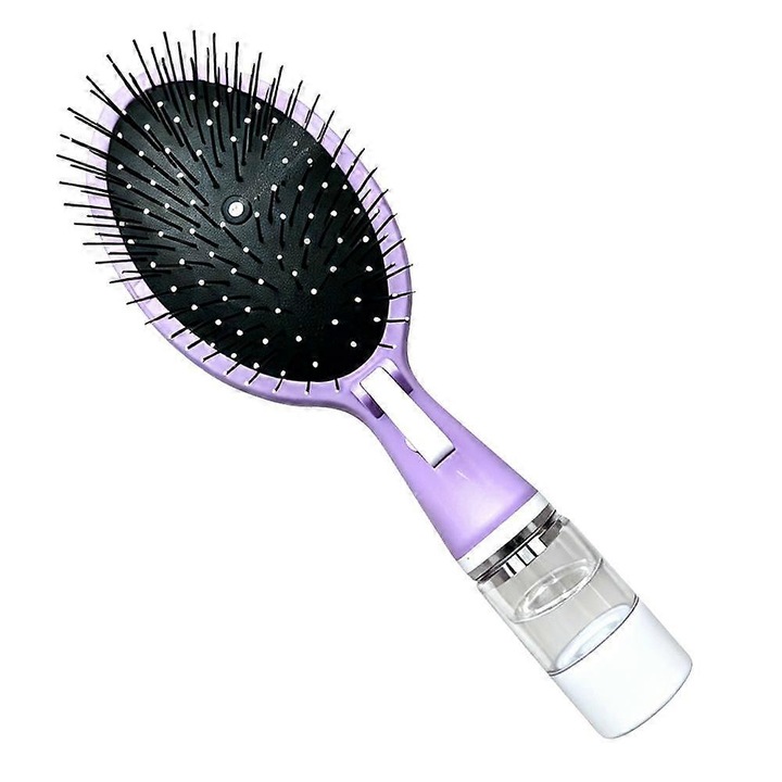 Perie de par cu spray electric Nano atomizant cu functie de masaj, hidratant si anti-statica, rezervor transparent, Violet, 1 buc, 22 x 6.5 cm