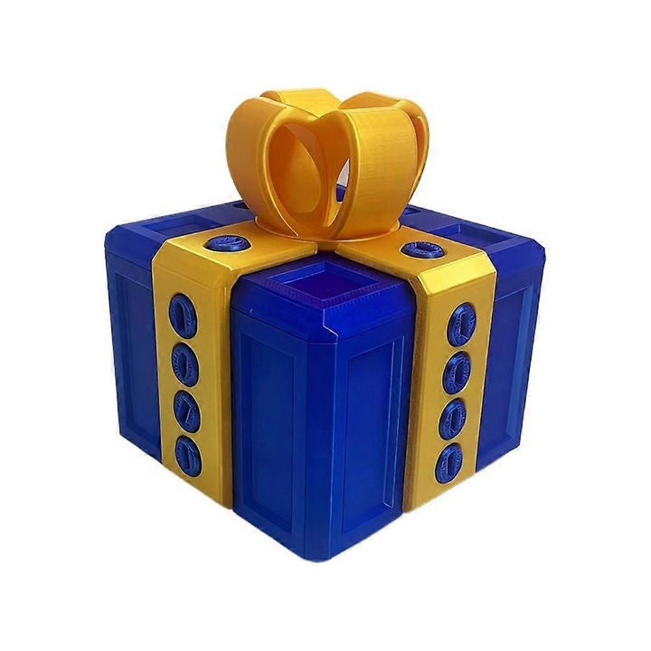 Cutie cadou pacaleala, cutie surpriza interactiva imprimata 3D cu suruburi, albastru/auriu, 1 buc