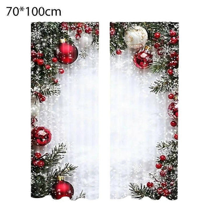 Коледна завеса, дигитален принт, полиестер, червена, 70x100см/75x165см/100x220см