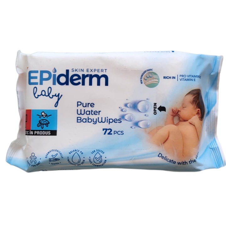 Servetele umede Epiderm Baby Pure Water, set 72 buc