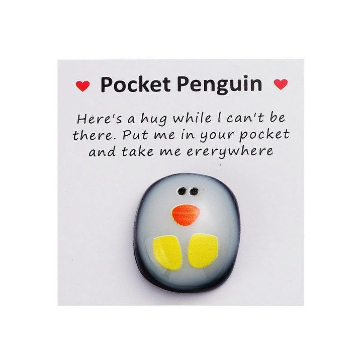 Felicitare cu pinguin mic rasina 5.4x5.4cm alb-negru
