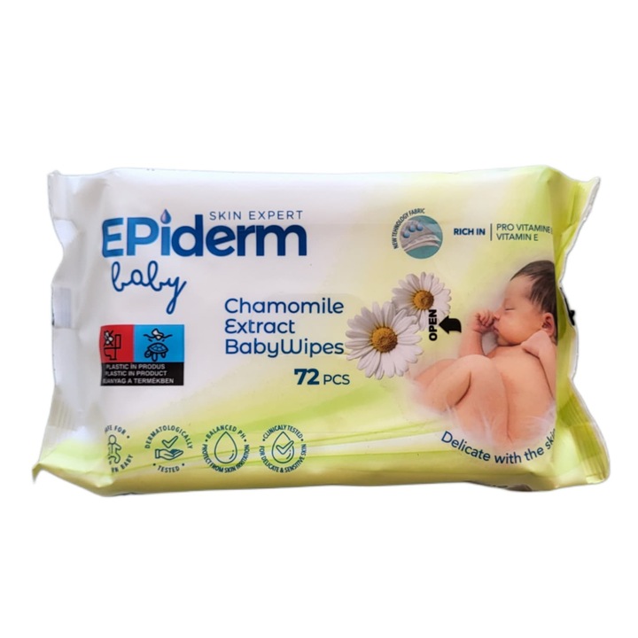 Epiderm, Servetele umede pentru bebelusi cu extract de musetel, 72 buc