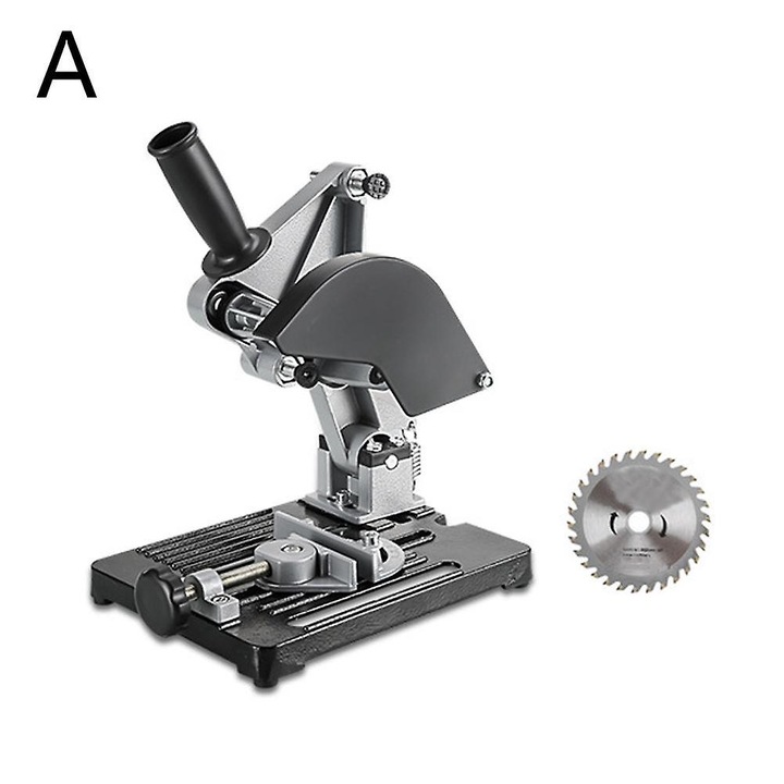 Suport pentru polizor unghiular, stativ fix pentru polizor, din aliaj de aluminiu cu baza din fonta, reglabil 0°-45° cu prindere 50-100 mm, pentru taiere si slefuire lemn/metal, negru, 1 buc