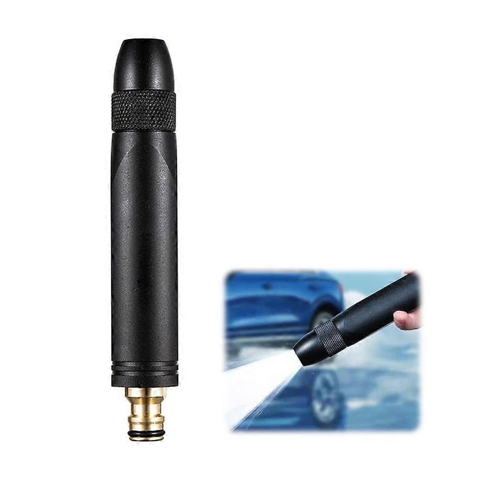 Duza pentru furtun, pistol pulverizator, aliaj zinc si alama, inalta presiune cu 4 moduri de pulverizare, reglare rotativa, 17.5 cm, negru, 1 buc