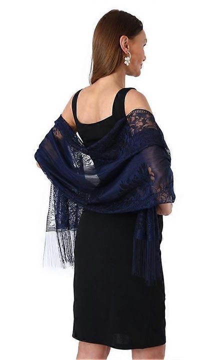 Esarfa dantela albastra, 185x65cm, poliester, eleganta, usoara