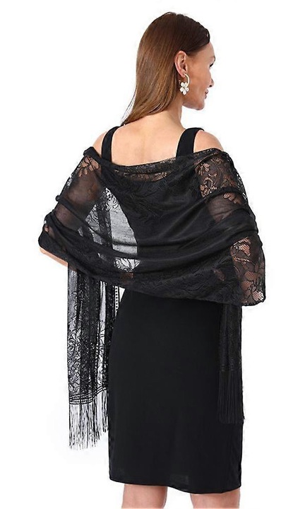 Esarfa dantela neagra, 185x65cm, usoara si versatila